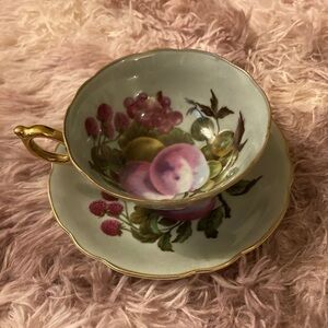 Vintage Royal Sealy Teacup and Saucer with Plums Hand Painted